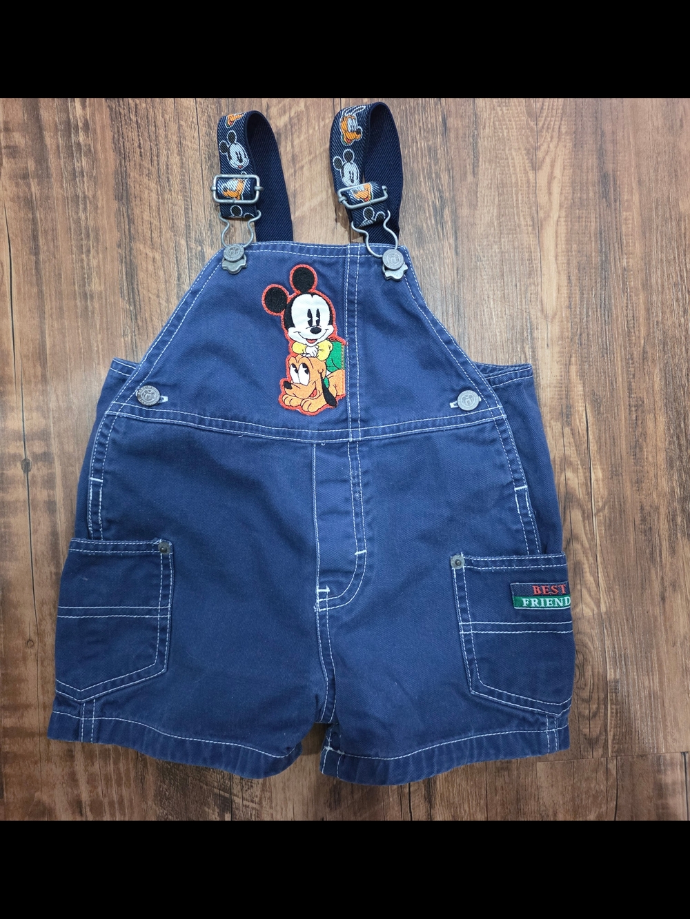 Vintage Disney Mickey Mouse Overalls Boys 18 Months Blue Baby One Piece